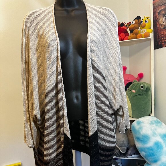 J. Jill Tri-Colored Open Front 3/4 Sleeve Lightweight Cardigan Size Small - Picture 1 of 4